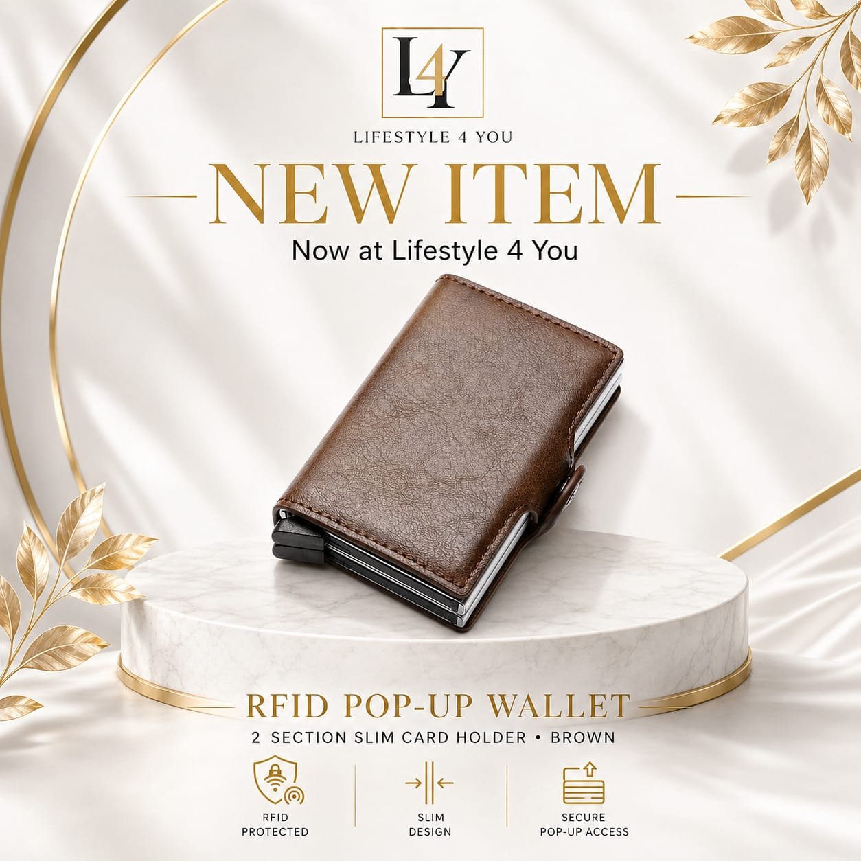 RFID Pop-Up Wallet 2 Section Slim Card Holder – Brown